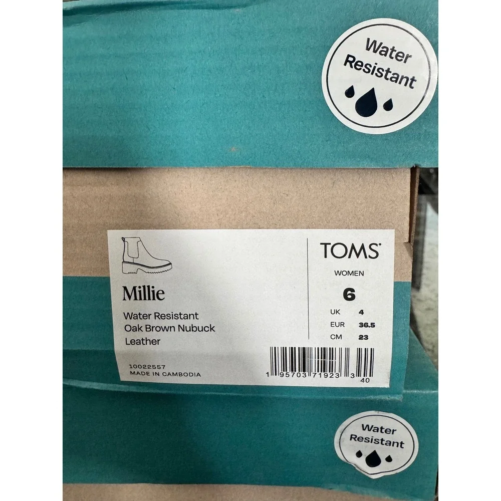 TOMS Millie Water Resistant Oak Brown Nubuck Leather Lug Sole Boots Womens 6‎